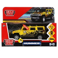 Машина металл свет-звук "hummer h2 спорт" 12см, инерц., желтый в кор. Технопарк в кор.2*36шт