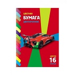 Бумага цветная А4 двухсторонняя 16л 16цв " Hatber ECO " Sport car, на скобе