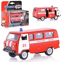 6402A                PLAY SMART Машинка "УАЗ" пожарный, металл. Размер: 12х7см