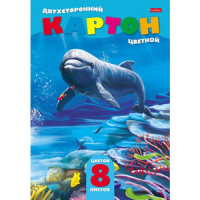 Картон цветной А4 двухсторонний  8л 8цв " Hatber " Дельфин, в папке