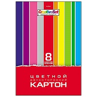 Картон цветной А4 двухсторонний  8л 8цв " Hatber " Creative Set, в папке