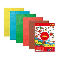 Фетр цветной " deVente " А4 5л 5цв 1мм Яркие цвета, самоклеящийся, пластиковый пакет, европодвес