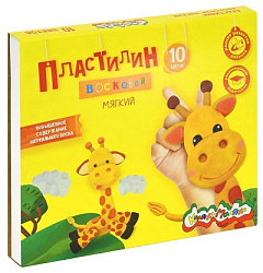 Пластилин " Каляка-Маляка " 10цв 150г восковой, со стеком, картонная упаковка