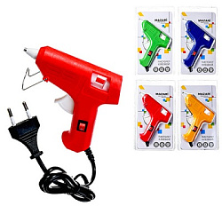 Клеевой пистолет " Mazari " мощность- 20 Вт, время нагрева до рабочей температуры - 5 минут, диаметр