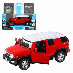 Машинка металл.  1:32  Toyota FJ Cruiser, красный, инерция, свет, звук, откр. двери, в/к 17,5*13,5*9