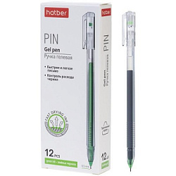 Ручка гелевая " Hatber " Pin зеленая 0,5мм, толщина письма 0,25мм, трехгранная, рельефный держатель,