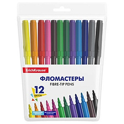 Фломастеры " Erich Krause " Basic 12цв смываемые, на водной основе, круглые, вентилируемый колпачок,