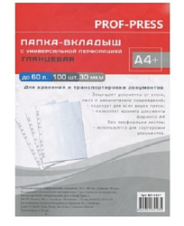 Папка-вкладыш с перфорацией А4+ глянцевая (ВП-5107) 30мкм, 100 шт