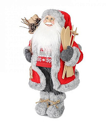 Новый Год Дед Мороз MAXITOYS, в Красной Шубке с Лыжами и Подарками, 30 см