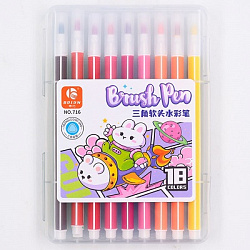 Фломастеры ВЕСЕЛЫЕ ЗВЕРЯТА 18цв водн.основа,кист.нак. пласт.упак. арт.716-18 (1/30/120наб)