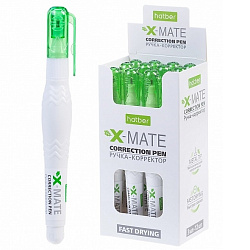 Корректор-ручка Hatber X-Mate 3ml с метал.наконечником с колпачком и клипом  в к/к