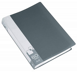 Папка 60файлов " Бюрократ " А4 серый ,пластик 0,7мм торцевой карман с бумажной вставкой