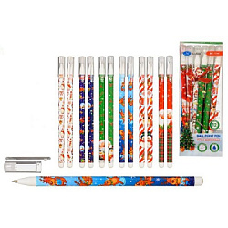 Ручка шариковая " Basir " Новогодняя синяя 0,7мм, толщина письма 0,35мм, цветной корпус с рисунком, 