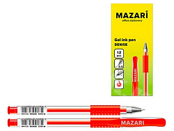 Ручка гелевая " Mazari " Denise красная 0,5мм пулевидный пишущий узел, прозрачный пластиковый корпус