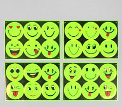 Набор светоотражающие наклейки 6шт СМАЙЛИКИ d 6 5см на листе