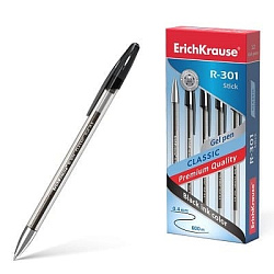 Ручка гелевая " Erich Krause " R-301 Classic Gel Stick черная 0,5мм рифленый держатель, металлически