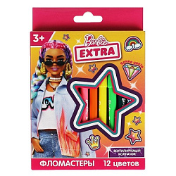 329590 Фломастеры БАРБИ 12цв, круглые, карт коробка, barbie extra Умка в кор.12*12наб