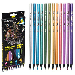 Карандаши цветные деревянные Triolino Ultra Metallic 12цв " deVente " 4M трехгранные, картонная упак