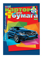 Картон цветной А4 26л 10цв + 16цв цветная бумага " Hatber " Автопанорама, в папке в папке на клею 19