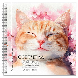 Скетчпад 195*195 гребень 20л б/лин.акв.бум. СПЯЩИЙ КОТ 160г/м2 арт.70147 (1/4/24шт)
