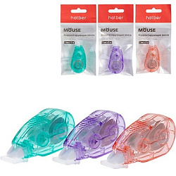 Корректирующая лента " Hatber " Mouse 5мм*6м, ассорти, пакет, европодвес