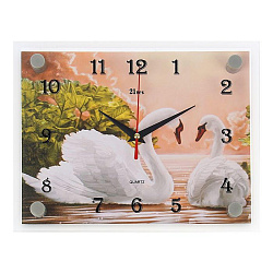Часы настенные прямоугольные "Пара лебедей", 20х26 см микс 1377026