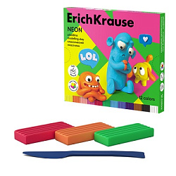 Пластилин " Erich Krause " Jolly Friends Neon 12цв, 216г, со стеком, картонная коробка