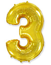 Шар (32''/81 см) Цифра, 3, Золото, 1 шт.