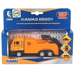 312422 Машина металл KAMAZ kamaz 65201 ЭВАКУАТОР 12 см, дв., подв.дет.,инерц., кор. Технопарк в кор.