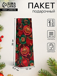 Пакет подарочный новогодний под бутылку, упаковка «Шары», 12×36×8.5 см
