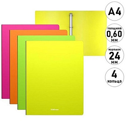 Папка 4 кольца " Erich Krause " А4 24мм Matt Neon ассорти, пластик 0,60мм, с текстурой поверхности "