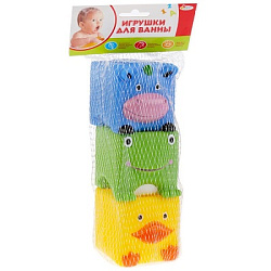 Игрушки пластизоль для купания "Играем вместе" 3 кубика (ABF) пищалка в сетке (русс уп) в кор.2*25шт