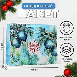 Пакет подарочный новогодний ламинированный горизонтальный «С Новым годом», XL 49×40×19 см