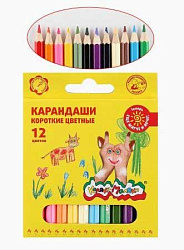 Карандаши " Каляка-Маляка " мини 12цв шестигранные деревянные, картонная упаковка, европодвес