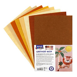 Фетр цветной " Mazari " А4 8л 8цв 1мм Бежевый ассорти, мягкий, пластиковый пакет, европодвес