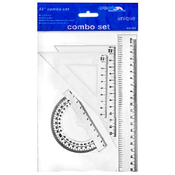 Набор линеек " KWELT " прозрачный, линейка 30см, угольник 45*/13см, угольник 30*/18см, транспортир 1