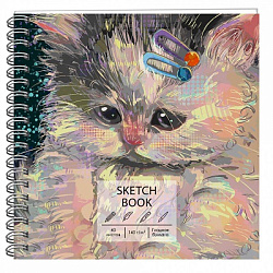 Скетчбук, белая бумага 140г/м2, 195*195мм, 40л, спираль, 7БЦ, без линовки, обложка - матовый ламинир