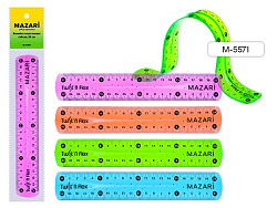 Линейка " Mazari " гибкая 20см пластиковая, ассорти 4 цвета, пакет, европодвес