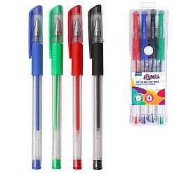 Набор гелевых ручек " Mazari " Lipari 4цв 0,5мм, прозрачный корпус, резиновый держатель, ПВХ, европо