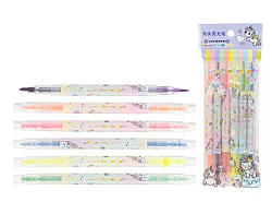 Набор текстовыделителей " Basir " Единорог 6 цветов,  двухсторонние, флуоресцентные, цветной корпус 