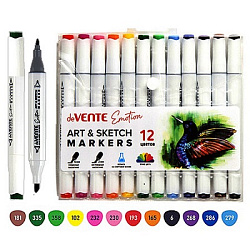 Набор маркеров для скетчинга " deVente " Emotion  12цв двухсторонние, 2,0-5,0мм, кистевидный/скошенн