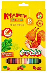 Карандаши " Каляка-Маляка " 18цв трехгранные деревянные, картонная упаковка, европодвес