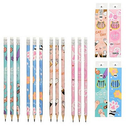 Карандаш ч/гр " Basir " Лапки HB с ластиком, шестигранный, дерево, цвет корпуса- ассорти, заточенный