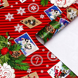 Бумага упаковочная новогодняя глянцевая «Открытки», 70×100 см