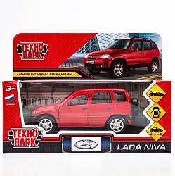 Машина металл LADA NIVA длина 12 см, двери, багаж, инерц, красный, кор. Технопарк в кор.2*36шт