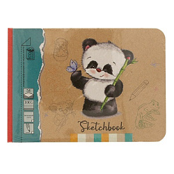 Скетчбук В6, 54л, ПАНДА И БАМБУК (64-8185) ткан.корешок,крем бум100гм2,микропер, круг.угл