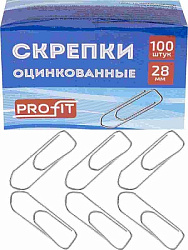 TM"Profit"Скрепки метал. прямоуг. профиль оцинк. 28 мм (СКР-3135) 100шт в карт.кор.,кратно 10