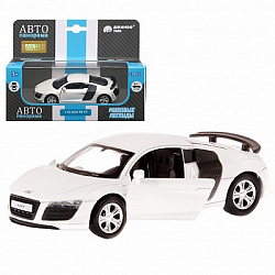 ТМ "Автопанорама" Машинка металл. 1:43 Audi R8 GT, белый металлик, инерция, откр. двери, в/к 17,5*12