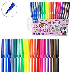 Фломастеры " Mazari " Котики 18цв круглые, вентилируемый колпачок, пластиковый блистер, европодвес