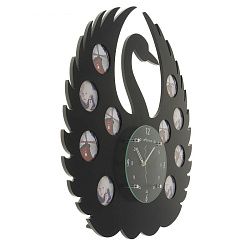 Часы настенные хайтек+10 фоторамок Лебедь черные (фото 8см) 59*59см 1275034